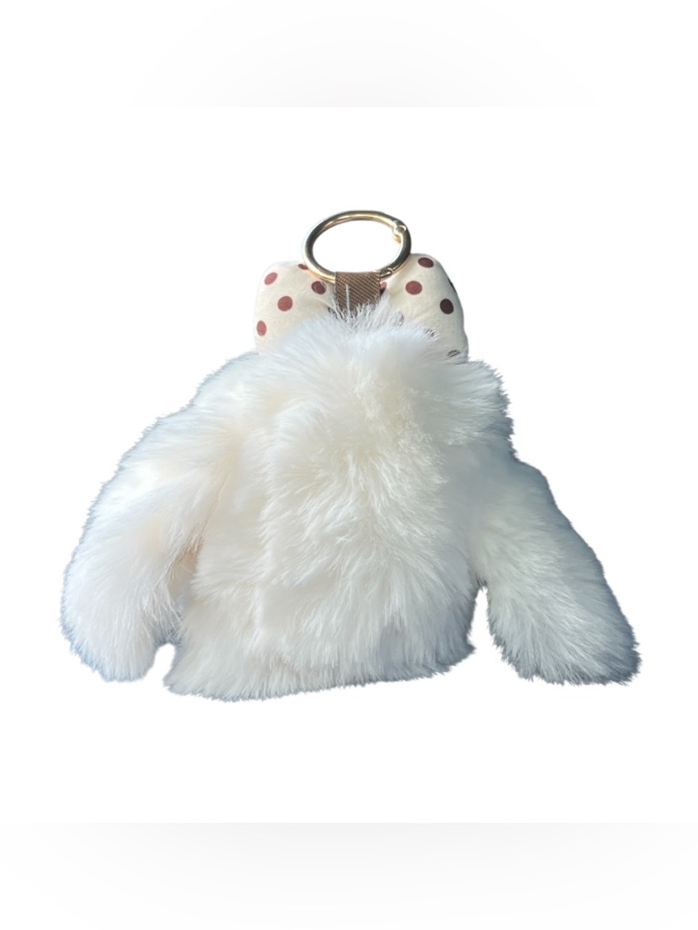Purse Charm Fluffy Bunny White with Polka Dot Bow - Picture 2 of 5